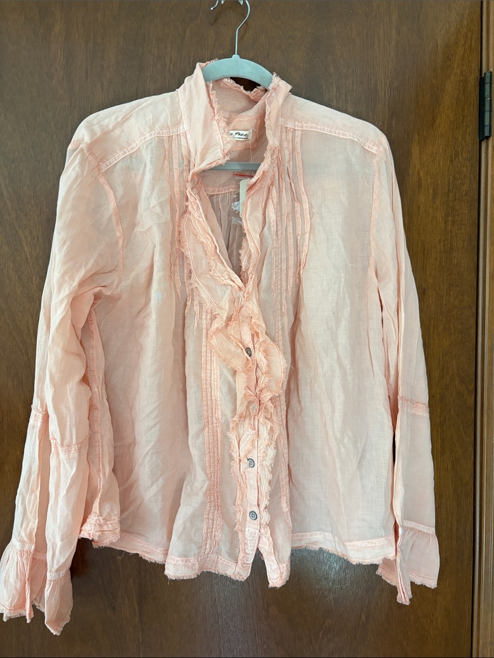 We the free peach Ruffled Button-Front Women's Top